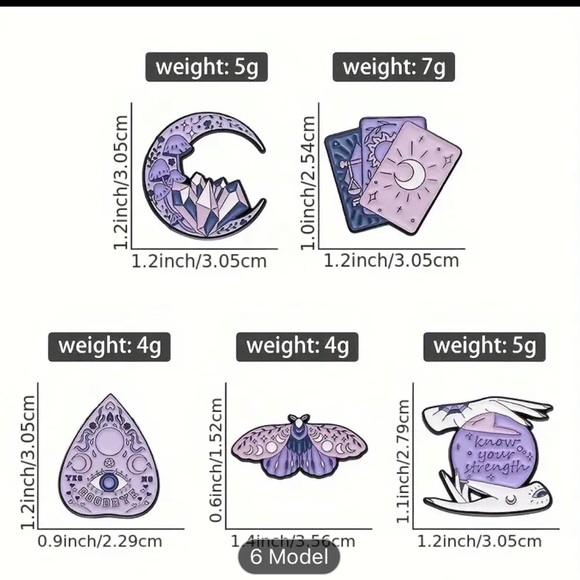 Set of 5 purple “witchy vibes” alloy pins - Picture 3 of 5